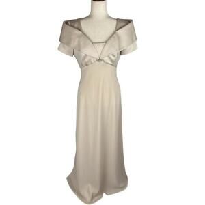 VINTAGE CACHET EMBELLISHED SQUARE NECK SATIN MIDI DRESS‎ IN CREAM WOMEN'S SIZE 8